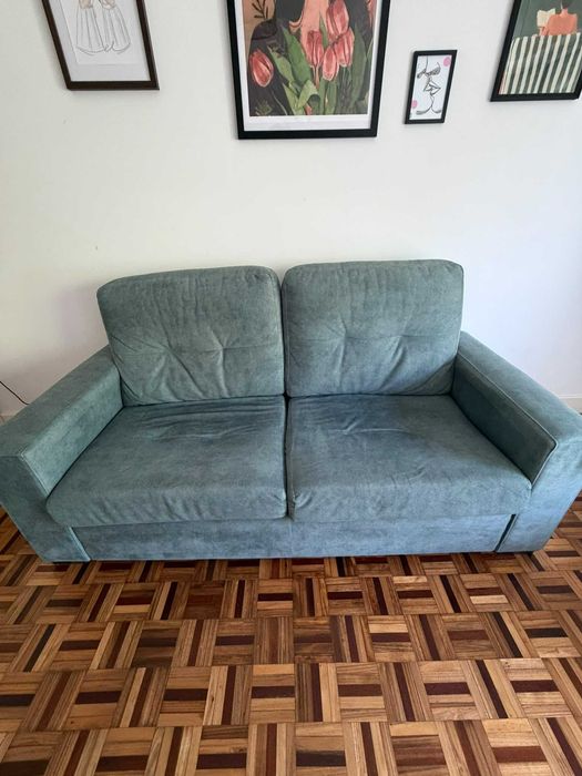 Sofá 3 Lugares "Jade" Verde Água (Feira dos Sofás) – Ótimo Estado