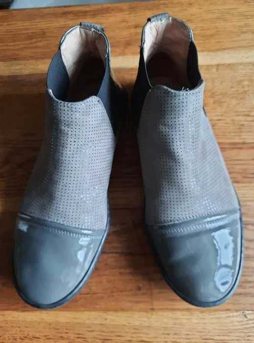 Sztyblety damskie, skóra, lakierki, stan jak nowe, buty rozm 38