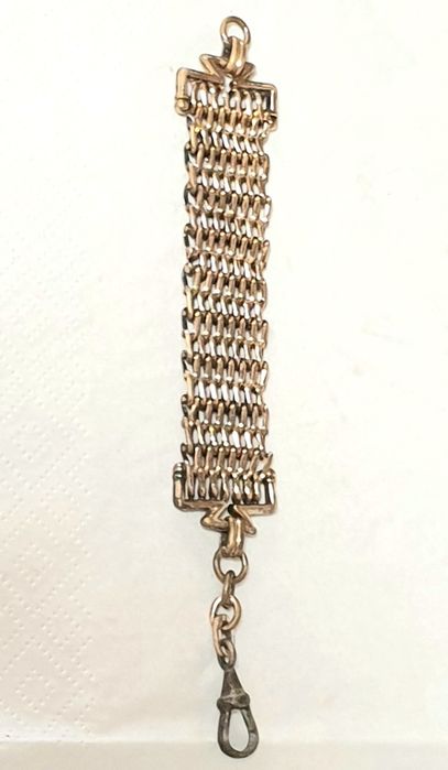 Antique pocket watch chatelaine with gold plaque