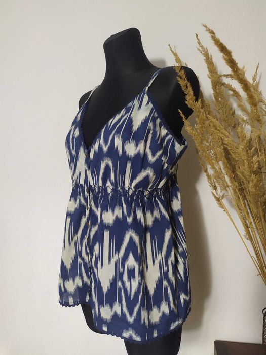 Bershka Bawełniana Niebieska bluzka na ramiączkach Hippie Boho 44 XXL