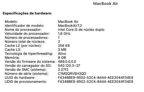MacBook Air 13" (2015) - i5, 8GB RAM - Funcional (Ler descrição)