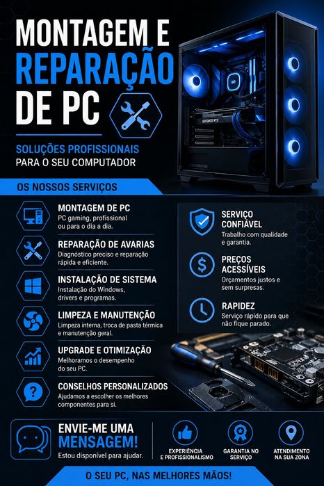 Montagem e Reparação de Computadores PC / Gaming (Desktop)(Preço: Sob Orçamento (Varia consoante a complexidade do trabalho)