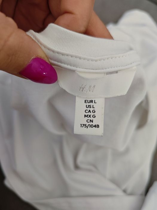Biała koszulka h&m L Basic top gładki