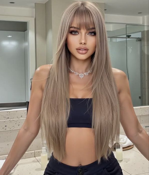 Peruka dluga z grzywka