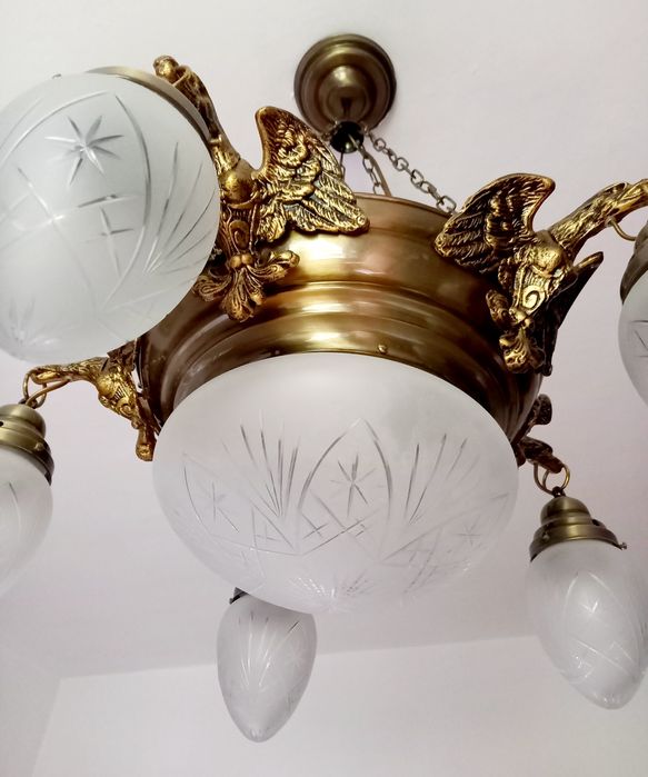 Żyrandol mosiężny z orłami kryształowe klosze KEMAR Ouro OW50/P Kraków