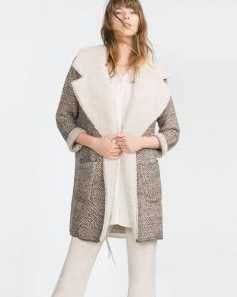 ZARA Knit szaro-beżowy płaszcz sweter wełniany okrycie S 36 stan BDB