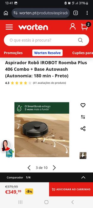 Aspirador Robô IROBOT Roomba Plus 406 Combo + Base Autowash (Autonomia
