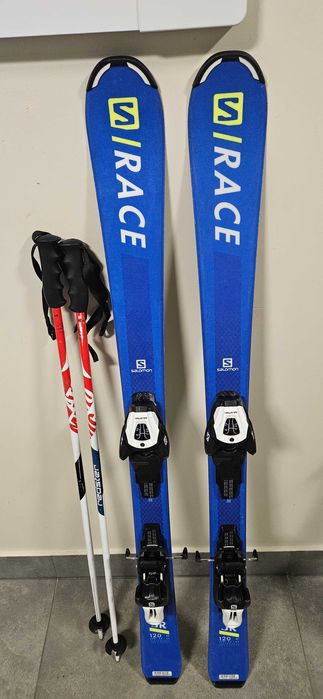 Narty SALOMON S/RACE JR 120 cm + kijki ATOMIC REDSTER 95 cm –bdb stan