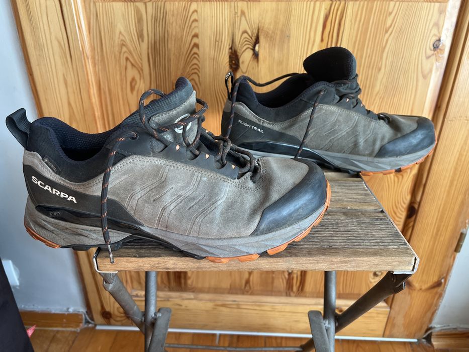 Sprzedam buty trialowe firmy Scarpa Rush Trail GoreTex rozmiar 44 zmierzona długość wkładki 28.5 cm.