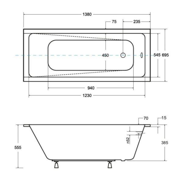 Wanna prostokątna Besco Modern Slim 140×70 cm biały WAM-140-SL