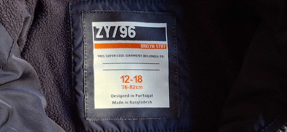 Casaco Acolchoado Azul Zippy 12-18 meses