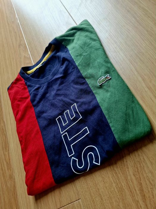 Trzy kolorowa koszulka Lacoste duże logo M T-shirt color block