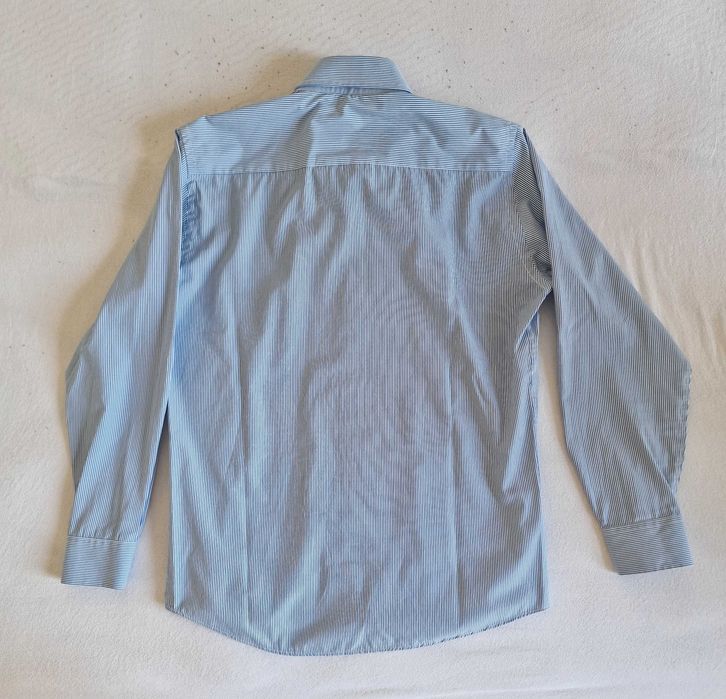 Camisa azul às riscas manga comprida