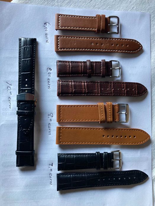 PULSEIRAS em aço inox e pele p/ relógios.
