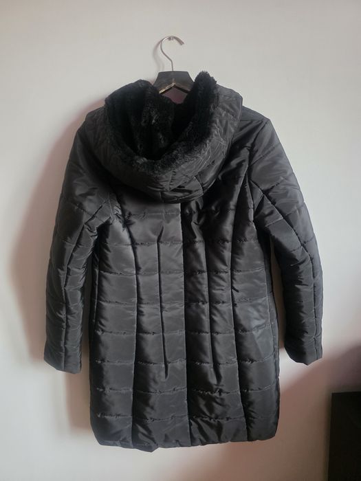 Kurtka Damska Zimowa Długa Wams Pikowana Czarna Kaptur Ciepła