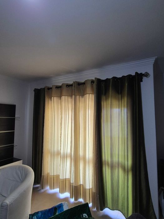 Conjunto 4 Cortinados Verdes (Cetim + Duplos com Riscas) – 2,20m x 1,45m