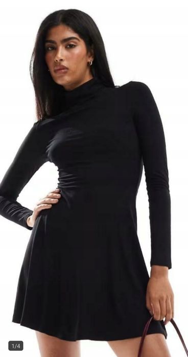 MISS SELFRIDGE czarna sukienka mini golf długi rękaw XXS