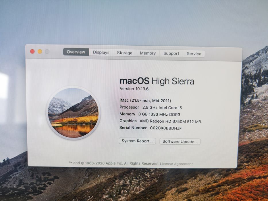 Apple iMac 21,5” mid 2011, 2,5 GHz  Intel Core i5, 8GB  RAM