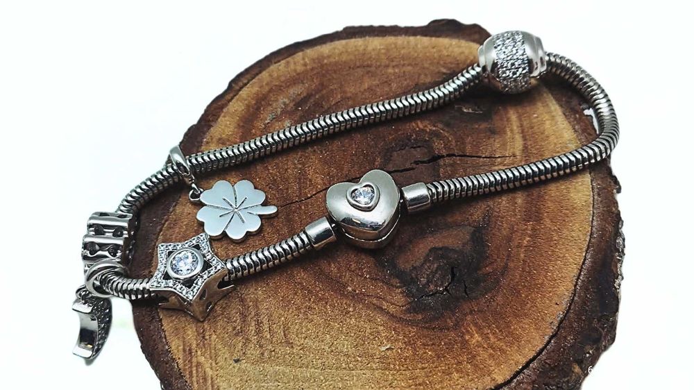 Srebrna bransoletka 925 styl Pandora - charmsy - 17cm - 17,24g