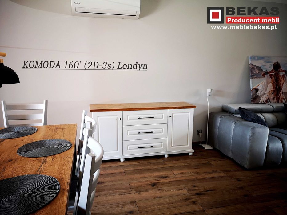 Biała Komoda LOFT 120` Blat Dąb Naturalny Lakierowany Producent BEKAS