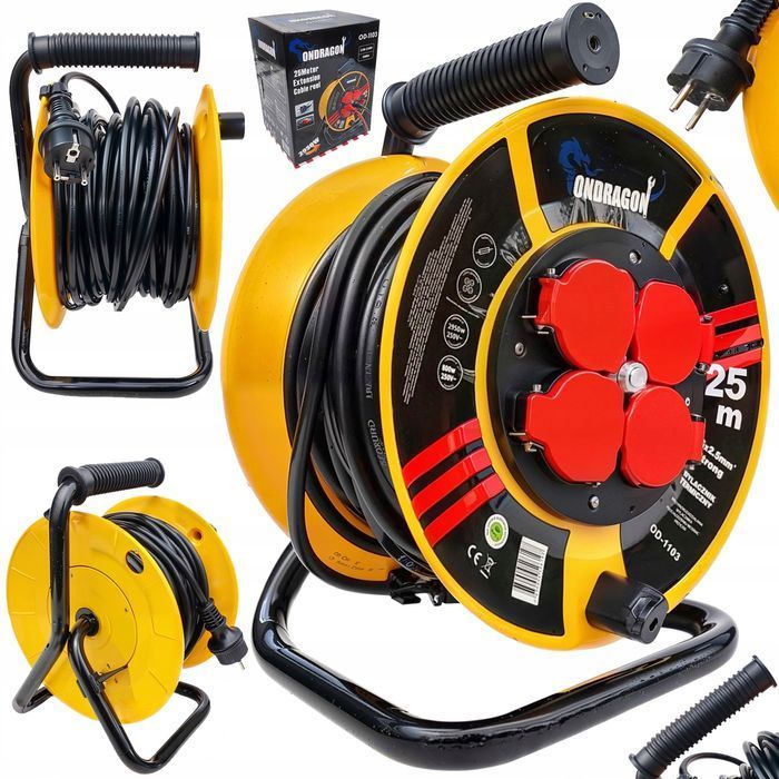 K Przedłużacz Bębnowy Budowlany Ogrodowy 25M 3X2,5 Kabel Na Bębnie +Bl