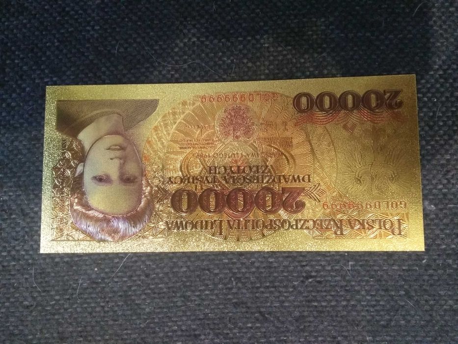 Banknot kolekcjonerski pozłacany - PRL 20000 Maria Curie-Skłodowska