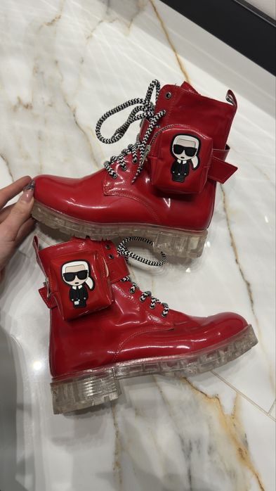 Czerwone botki sznurowane Karl Lagerfeld