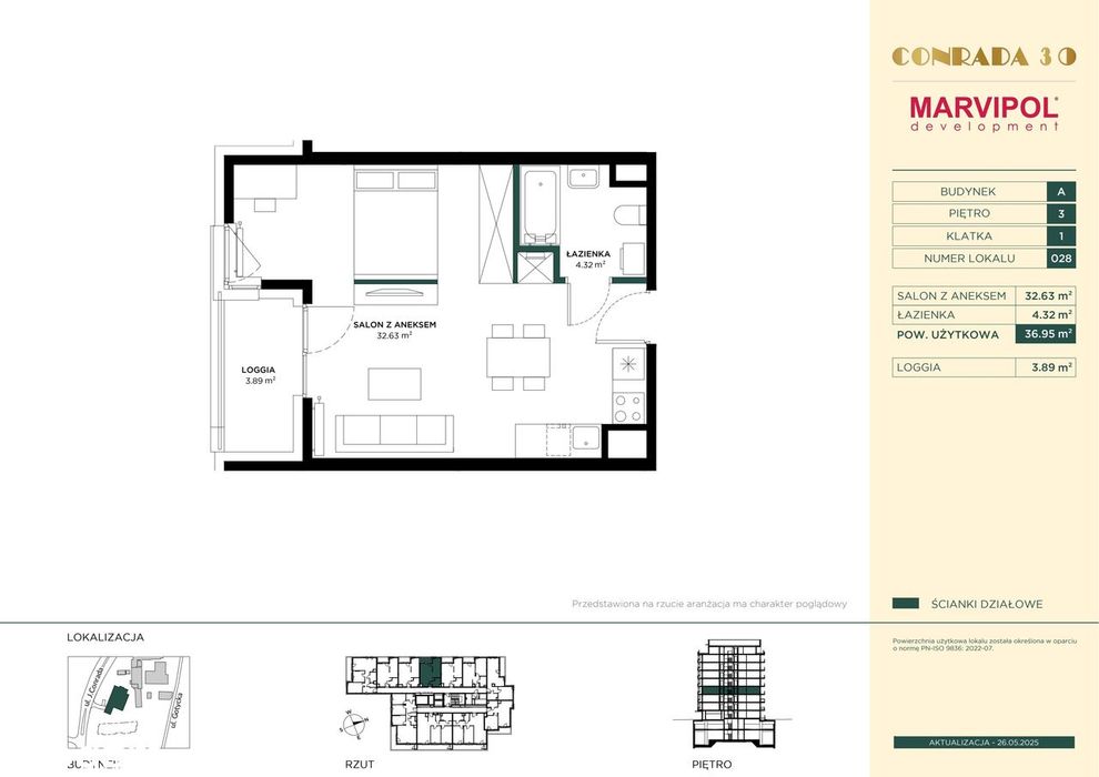 1-pokojowe mieszkanie 36m2 + loggia Bezpośrednio