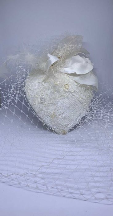 nowy ozdoba ślubna toczek koronkowe serce perły pióra woalka vintage