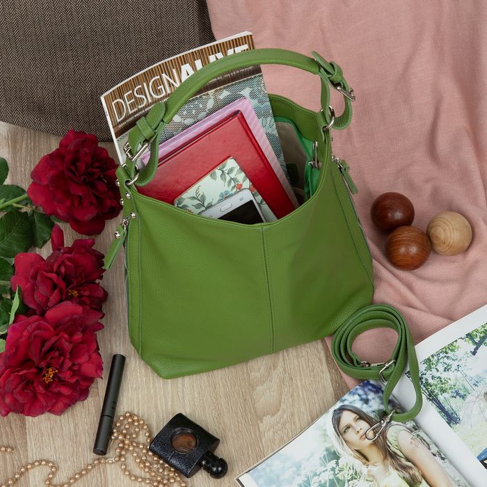 VERA PELLE torebka skórzana elegancka worek z paskiem V566 c.limonkowa