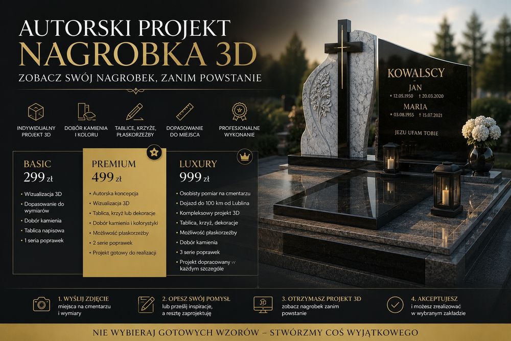 Projektowanie nagrobków 3D PREMIUM – indywidualny projekt