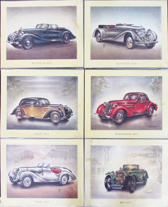 Conjunto de 28 gravuras de automóveis clássicos