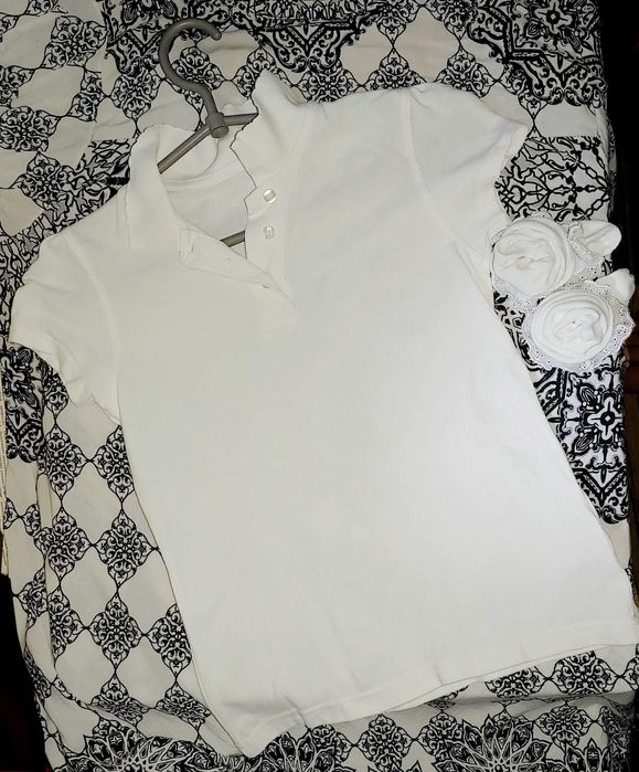 Детская одежда Белая Футболка Поло для девочки рост 128-134 8-9 лет