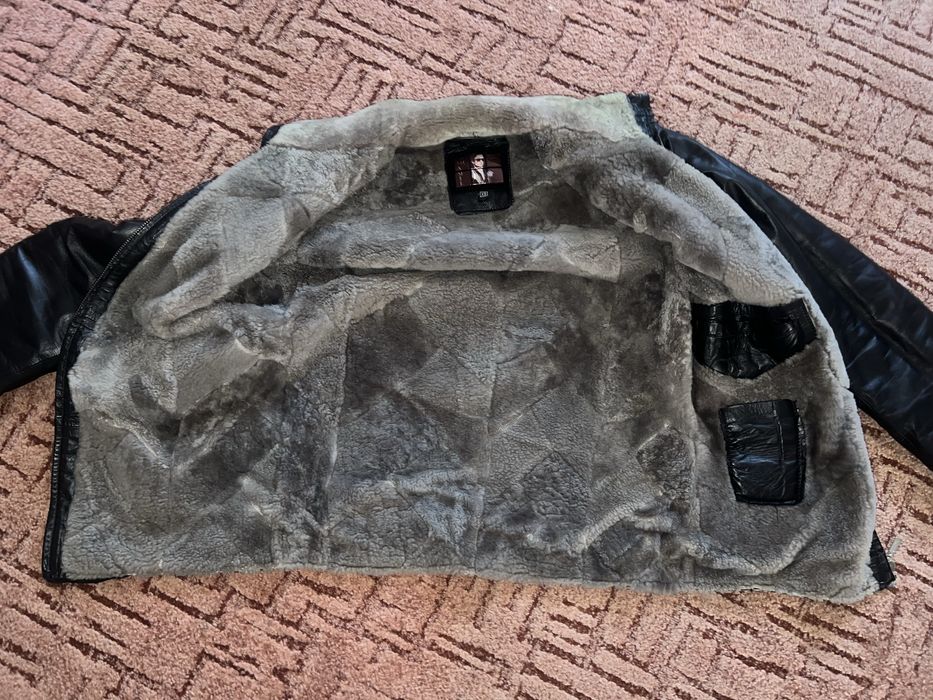 Чоловіча шкіряна куртка з утепленням (овчина), XS