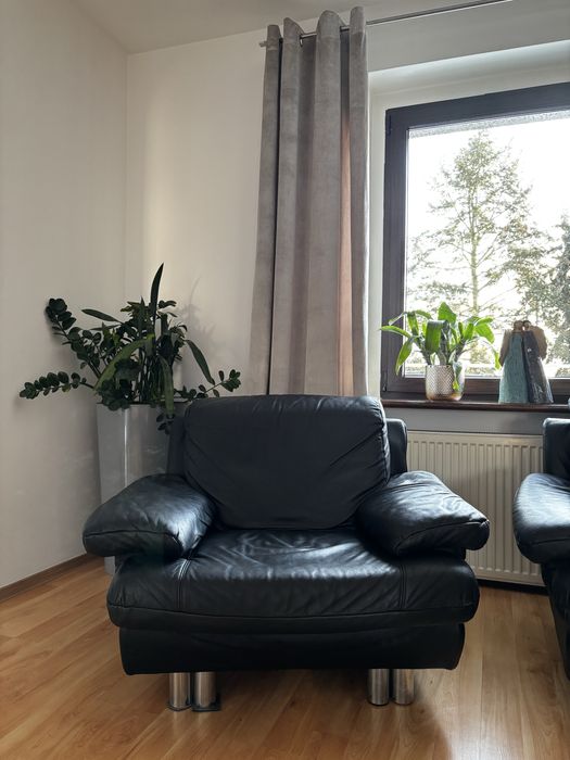 Zestaw wypoczynkowy 3-częśc czarny, kanapa, sofa, skóra naturalna