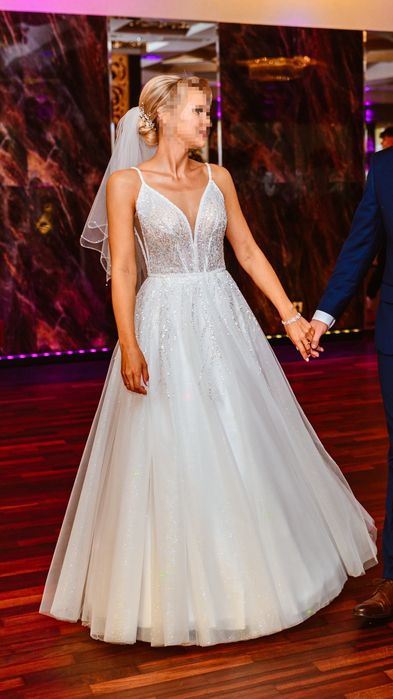 Suknia ślubna xxs xs księżniczka Miriam błyszcząca 160cm