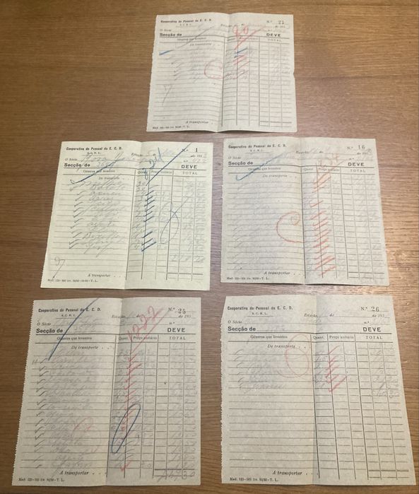 5 facturas da Empresa Carbonífera do Douro de 1953