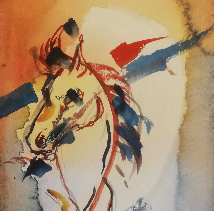 Aguarela. Cavalo. Original de Carlos Marques
