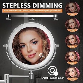 Auxmir Lustro powiększające Ścienne x10, Lusterko ścienne LED z 3 tryb