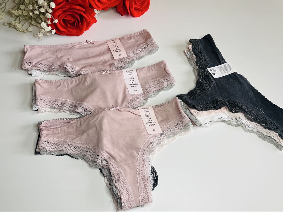 Набір трусиків 5 шт бразеліано з мереживом  h&m оригінал з бірками