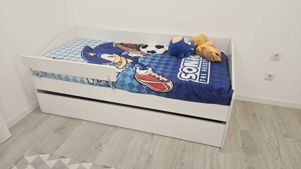 Cama Solteiro Individual com Gaveta 2 Estrados e 2 Colchões