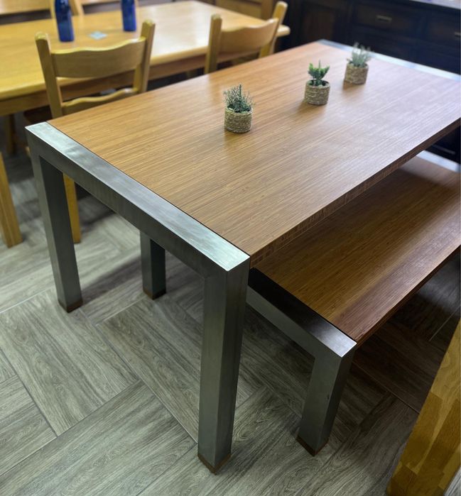 Stół z bambusa klejonego i stali nierdzewnej / meble holenderskie