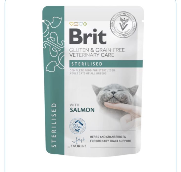 Корм вологий Brit GF VD Care Sterilised  котів з лососем 85 г 12шт