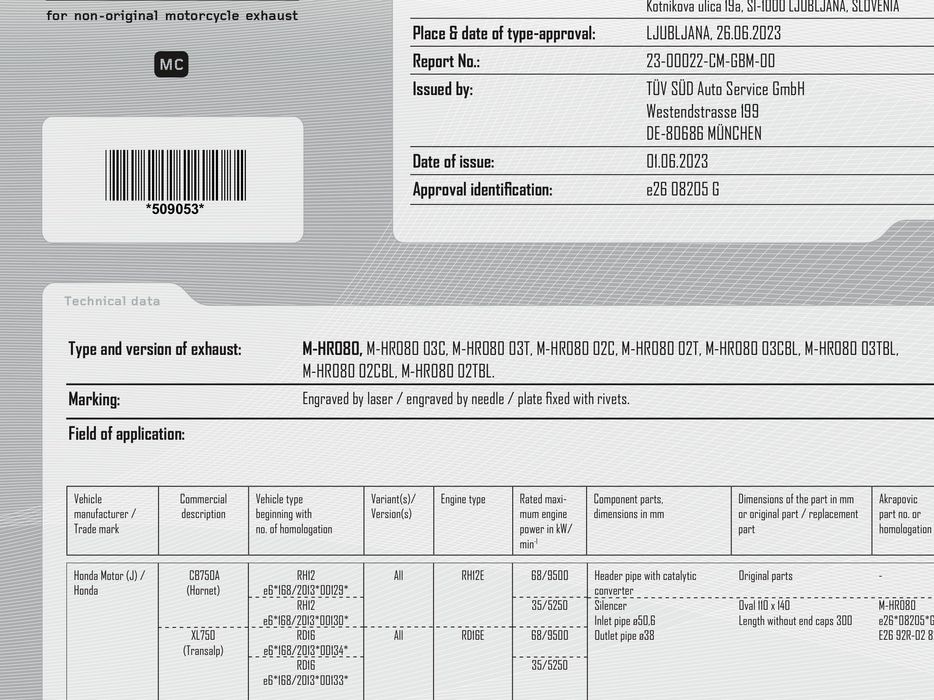 Akrpapovic M HR 080  Honda