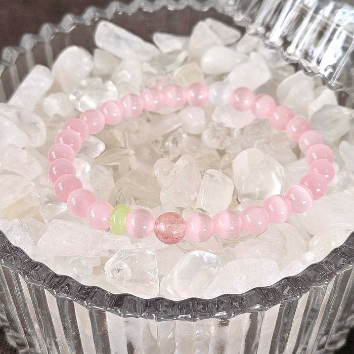 Quartzo morango, pedra olho de gato rosa e branca