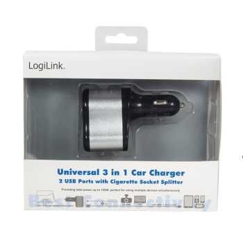 Ładowarka samochodowa USB Logilink 2x port USB 1x zapalniczka 150W