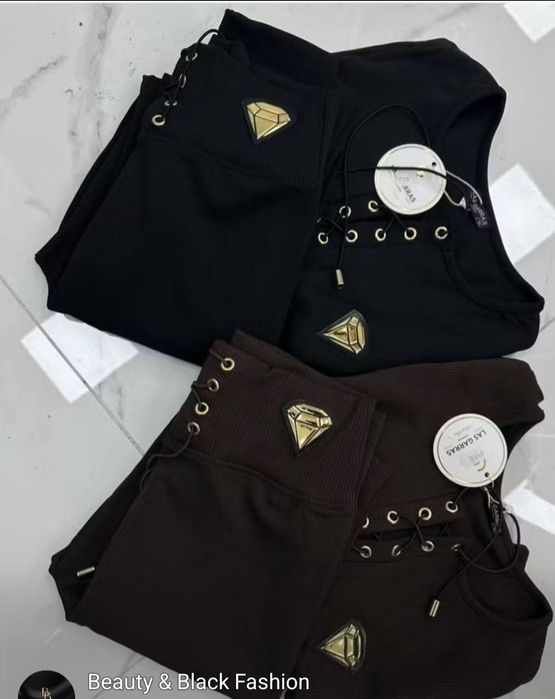 Komplet prążek bluzka i legginsy