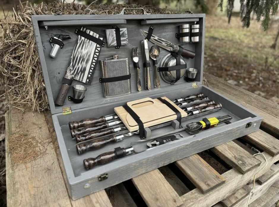 Набір шампурів на подарунок в кейсі! Дерево\фанера! Всім чоловікам!