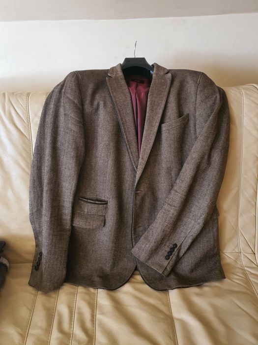 jednorzędowa klubowa marynarka męska Carl Gross jodełka brąz