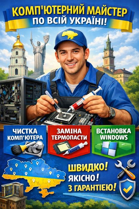 Майстер комп'ютерний,по всій Україні чистка від пилу, замінена термопа
